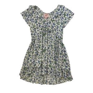 Banjanan Mini Dress - Green Blue Whte - Tie Waist - Floral - Size XS